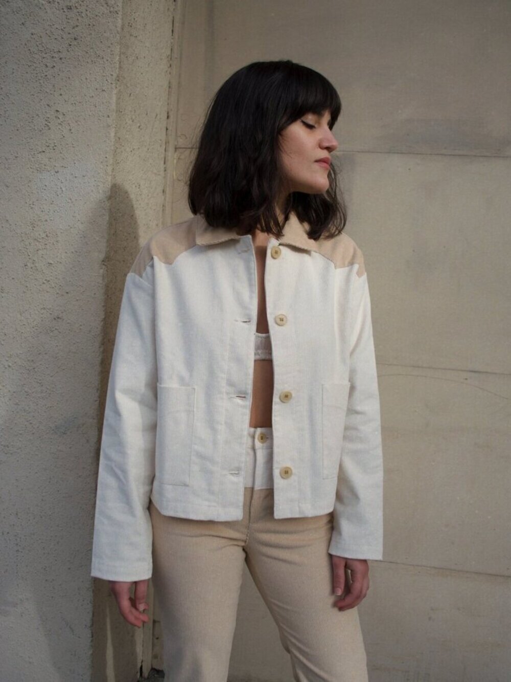 PALOMA WOOL Rio White Cotton Corduroy Western Chore Coat Barn Jacket, Size M